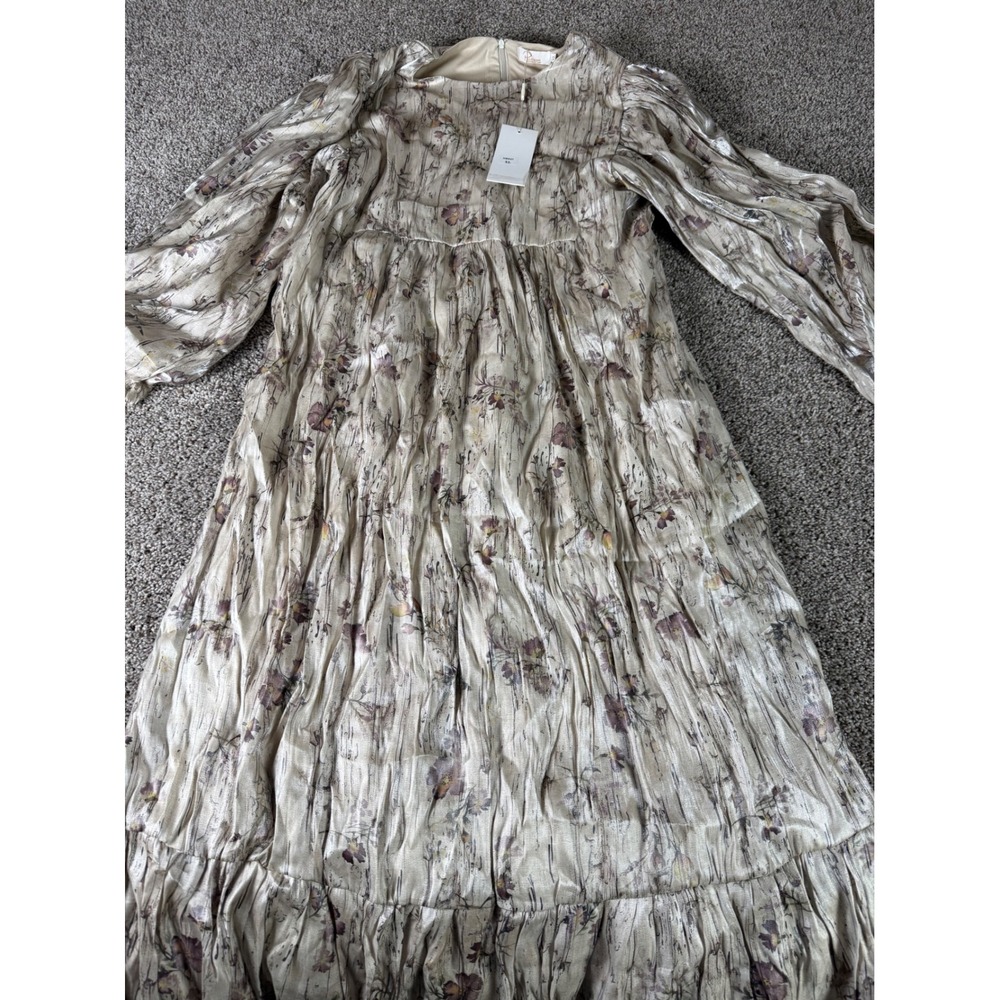Pink Shadow Production Metallic Floral Pleated Midi Dress XL Gold DR046/7 NWT